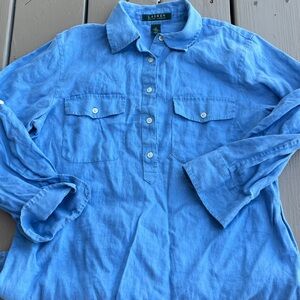 LAUREN Ralph Lauren Women’s Linen Tunic Shirt Long Sleeves Blue Size Small
